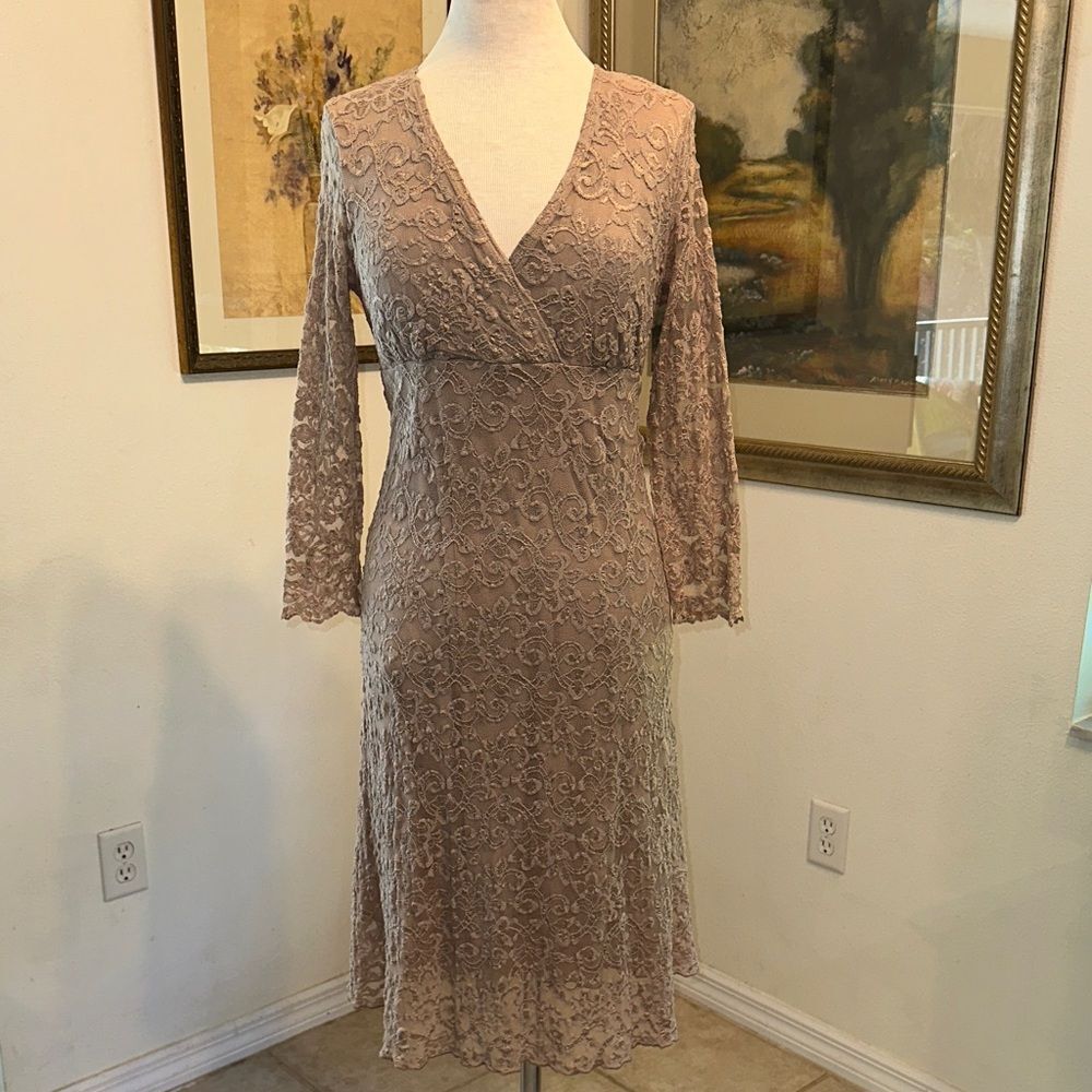 E. R. G. Collection Elegant Gold Shimmer Lace Dress Size Large View 6